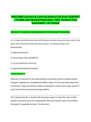 Preview of WGU D664 Learners &amp; Learning Science OA Exam 2026/2027 – 72 Q&amp;A with Detailed Rationales | 100% Verified | Pass Guaranteed – A+ Graded