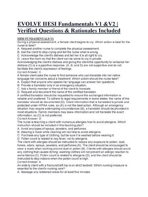 Preview of EVOLVE HESI Fundamentals V1 &V2 | Verified Questions & Rationales Included.