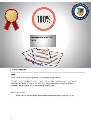 Preview of NSG 550 Quiz 1 Study Guide Clinical Reasoning & Key Topics 2026/2027