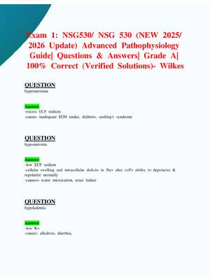 Preview of Exam 1: NSG530/ NSG 530 (NEW 2025/ 2026/2027 Update) Advanced Pathophysiology Guide| Quest