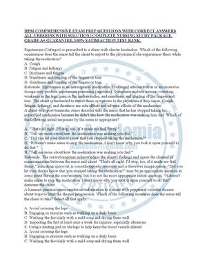 Preview of HESI COMPREHENSIVE EXAM PREP QUESTIONS WITH CORRECT ANSWERS ALL VERSIONS WITH SOLUTION | C