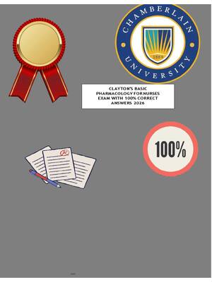 Preview of BASIC PHARMACOLOGY FOR NURSES EXAM CLAYTON'S BASIC PHARMACOLOGY FOR NURSES EXAM WITH 100%