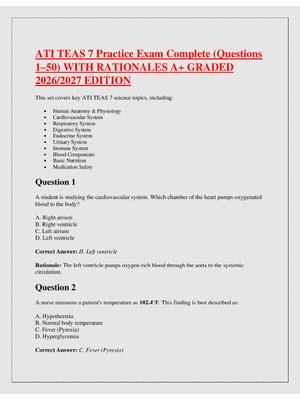 Preview of ATI TEAS 7 Practice Exam Complete (Questions  1–50) WITH RATIONALES A+ GRADED  2026/2027 EDITION