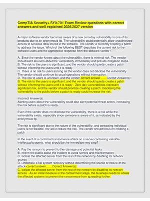 Preview of CompTIA Security+ SY0-701 Exam Review questions with correct  answers and well explained 2