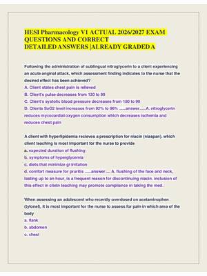 Preview of HESI Pharmacology V1 ACTUAL 2026/2027 EXAM  QUESTIONS AND CORRECT  DETAILED ANSWERS |ALREA