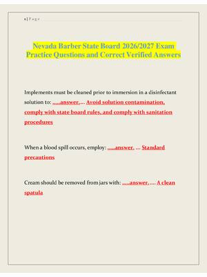 Preview of Nevada Barber State Board 2026/2027 Exam   Practice Questions and Correct Verified Answers