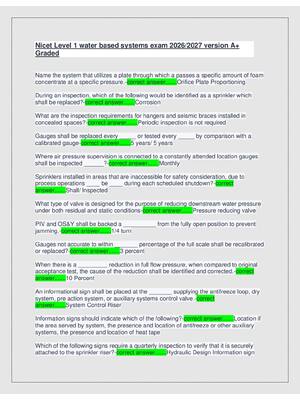 Preview of Nicet Level 1 water based systems exam 2026/2027 version A+  Graded