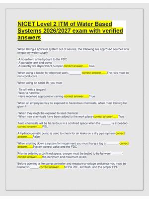 Preview of NICET Level 2 ITM of Water Based  Systems 2026/2027 exam with verified  answers