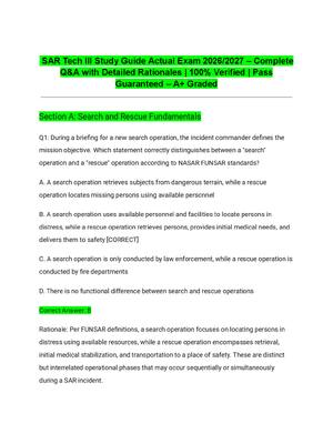 Preview of SAR Tech III Study Guide Actual Exam 2026/2027 – Complete Q&A with Detailed Rationales | 1