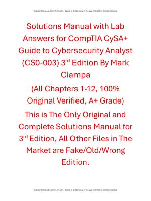 Preview of Solutions Manual CompTIA CySA+ Guide to Cybersecurity Analyst (CS0-003) 3rd Edition By Mar