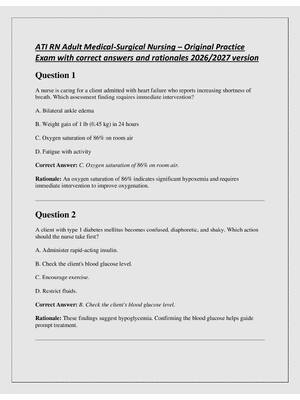 Preview of ATI RN Adult Medical-Surgical Nursing – Original Practice  Exam with correct answers and r