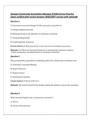 Preview of Georgia Community Association Manager (CAM) License Practice  Exam verified with correct a