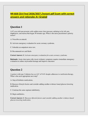 Preview of NR 668 CEA Final 2026/2027 /instant pdf Exam with correct  answers and rationales A+ Grade