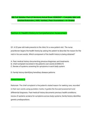 Preview of NR 509 Full Solution Pack (5 Versions) Actual Exam 2026/2027 – Complete Q&A with Detailed