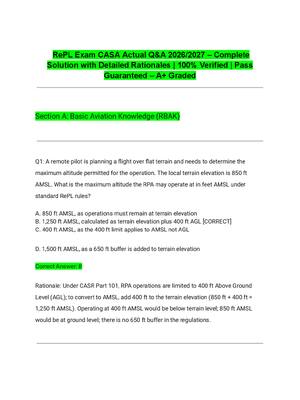 Preview of RePL Exam CASA Actual Q&A 2026/2027 – Complete Solution with Detailed Rationales | 100% Ve