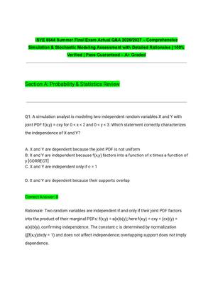 Preview of ISYE 6644 Summer Final Exam Actual Q&A 2026/2027 – Comprehensive Simulation & Stochastic M
