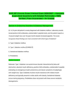 Preview of NUR 257 Chronic Exam 3 Actual Exam 2026/2027 – Complete Exam-Style Questions with Detailed