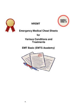 Preview of NREMT Emergency Medical Cheat Sheets for Various Conditions and Treatments 2026