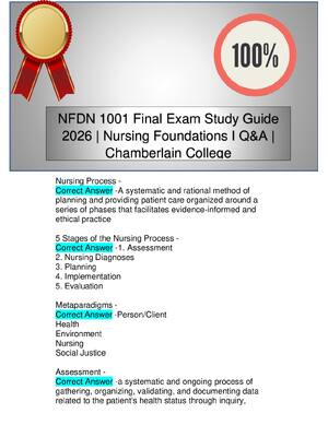 Preview image for NFDN 1001 Final Exam Study Guide 2026 | Nursing Foundations I Q&A | Chamberlain College