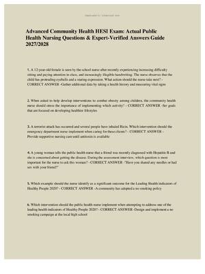 Preview image for Advanced Community Health HESI Exam: Actual Public Health Nursing Questions & Expert-Verified Answers Guide 2027/2028