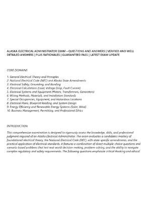 Preview of ALASKA ELECTRICAL ADMINISTRATOR EXAM – QUESTIONS AND ANSWERS | VERIFIED AND WELL DETAILED