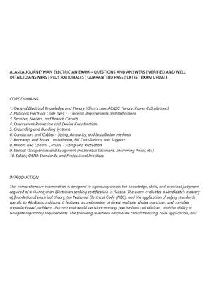 Preview of ALASKA JOURNEYMAN ELECTRICIAN EXAM – QUESTIONS AND ANSWERS | VERIFIED AND WELL DETAILED AN
