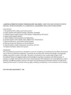 Preview of ALBERTA AUTOMOTIVE SERVICE TECHNICIAN RED SEAL EXAM – QUESTIONS AND ANSWERS | VERIFIED AND