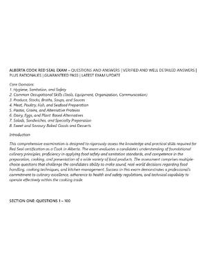 Preview of ALBERTA COOK RED SEAL EXAM – QUESTIONS AND ANSWERS | VERIFIED AND WELL DETAILED ANSWERS |