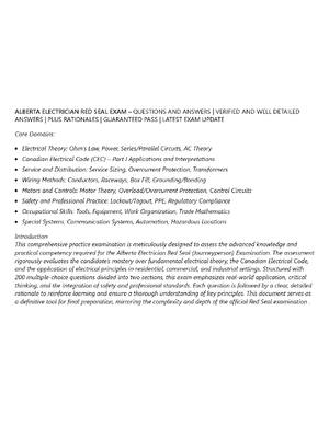 Preview of ALBERTA ELECTRICIAN RED SEAL EXAM – QUESTIONS AND ANSWERS | VERIFIED AND WELL DETAILED ANS