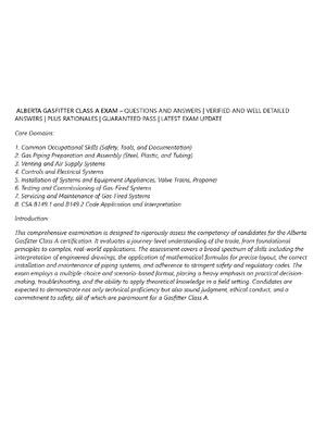 Preview of Alberta Gasfitter Class A Exam – Questions and Answers | Verified And Well Detailed Answer