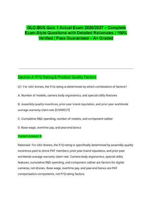 Preview of GLO-BUS Quiz 1 Actual Exam 2026/2027 – Complete Exam-Style Questions with Detailed Rationa