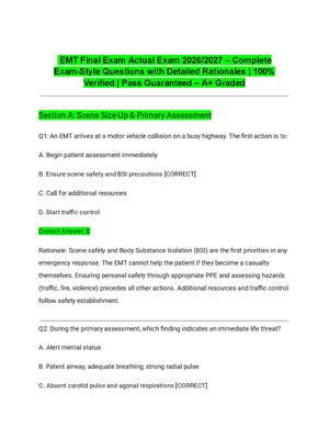 Preview image for EMT Final Exam Actual Exam 2026/2027 – Complete Exam-Style Questions with Detailed Rationales | 100% Verified | Pass Guaranteed – A+ Graded