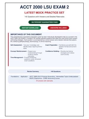 Preview of ACCT 2000 Exam 2: Ultimate Practice Guide – 140 Questions with Rationales
