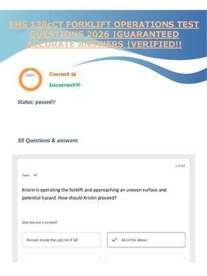 Preview of EHS 138cCT FORKLIFT OPERATIONS TEST QUESTIONS 2026 |GUARANTEED ACCURATE ANSWERS |VERIFIED!