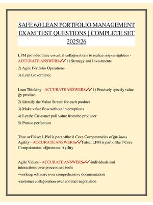 Preview of SAFE 6.0 LEAN PORTFOLIO MANAGEMENT EXAM TEST QUESTIONS & Answers | COMPLETE SET 2025\26