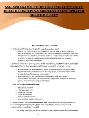 Preview of NSG-3480 EXAM#1 STUDY OUTLINE: COMMUNITY HEALTH CONCEPTS & MODELS |LATEST UPDATED 2026 |CO