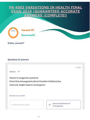 Preview of PN 4003 VARIATIONS IN HEALTH FINAL EXAM 2026 |GUARANTEED ACCURATE ANSWERS |COMPLETE!!