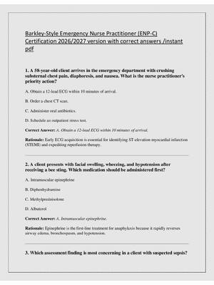 Preview of Barkley-Style Emergency Nurse Practitioner (ENP-C)  Certification 2026/2027 version with correct answers /instant  pdf
