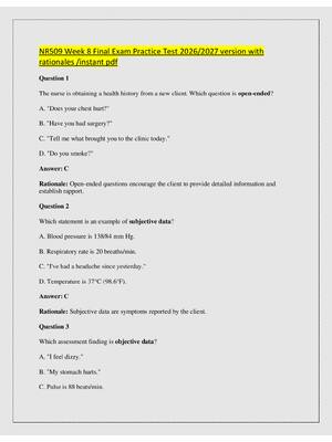 Preview of NR509 Week 8 Final Exam Practice Test 2026/2027 version with  rationales /instant pdf