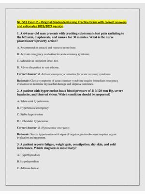 Preview of NU 518 Exam 2 – Original Graduate Nursing Practice Exam with correct answers  and rational