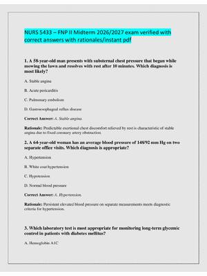 Preview of NURS 5433 – FNP II Midterm 2026/2027 exam verified with  correct answers with rationales/i