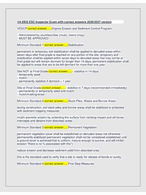 Preview of VA DEQ ESC Inspector Exam with correct answers 2026/2027 version