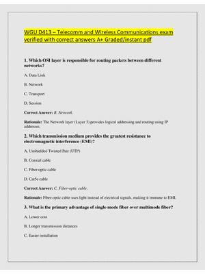 Preview of WGU D413 – Telecomm and Wireless Communications exam  verified with correct answers A+ Gra