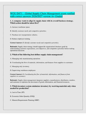Preview of WGU D471 – Global Supply Chain Management exam verified  with correct answers 2026/2027 ve