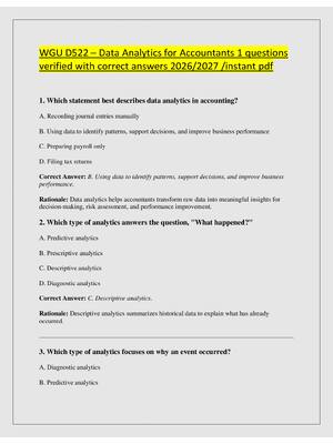 Preview of WGU D522 – Data Analytics for Accountants 1 questions  verified with correct answers 2026/