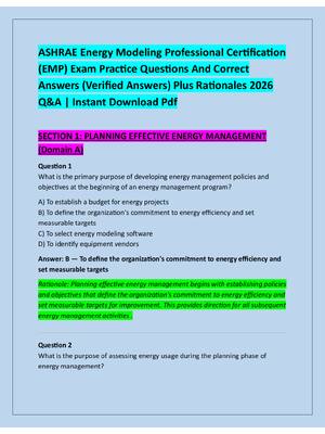 Preview of ASHRAE Energy Modeling Professional Certification  (EMP) Exam Practice Questions And Corre