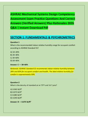 Preview of ASHRAE Mechanical Systems Design Competency  Assessment Exam Practice Questions And Correc