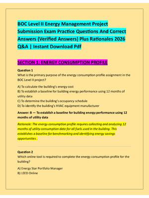 Preview of BOC Level II Energy Management Project  Submission Exam Practice Questions And Correct  An