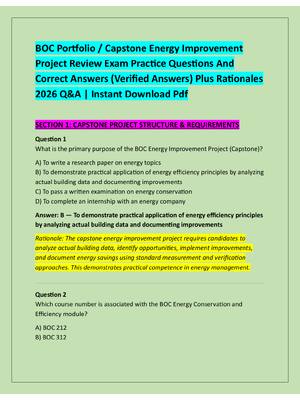 Preview of BOC Portfolio / Capstone Energy Improvement  Project Review Exam Practice Questions And  C