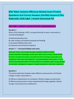 Preview of BOC Water Systems Efficiency Module Exam Practice  Questions And Correct Answers (Verified